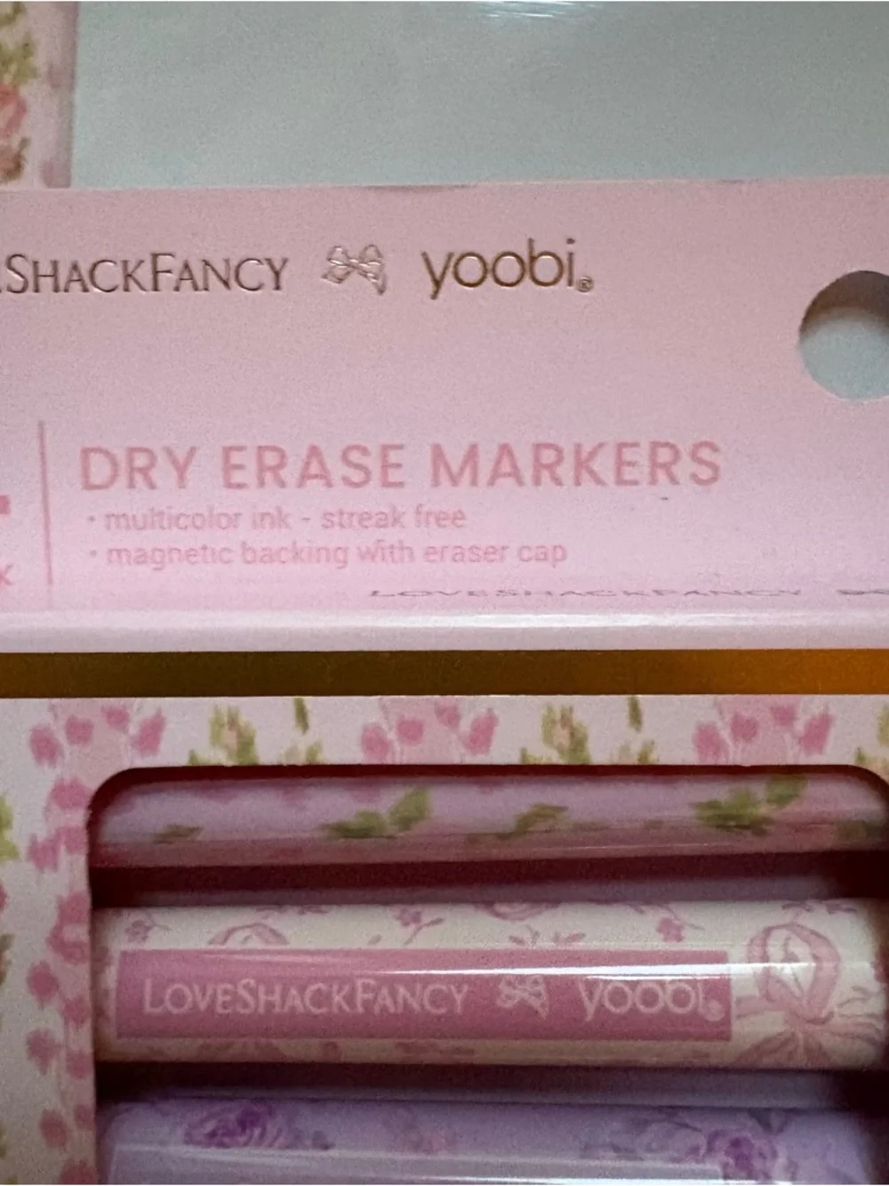 LoveShackFancy x yoobi Pink Floral Magnetic Dry Erase Board & Pastel Marker Set